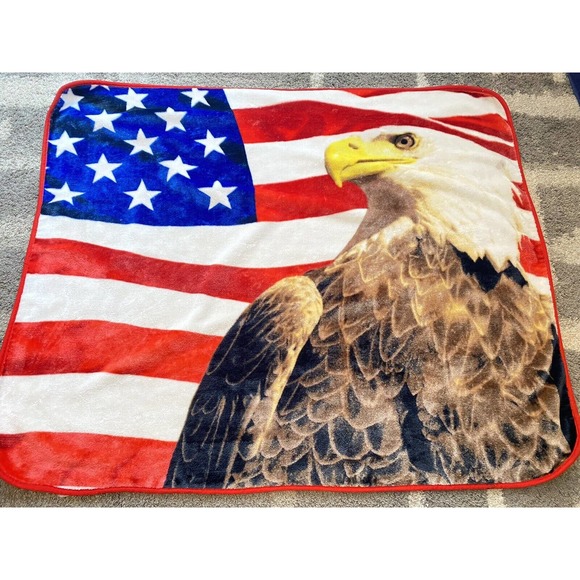 American Bald Eagle American Flag Patriotic Throw Blanket 48"x60" Vintage